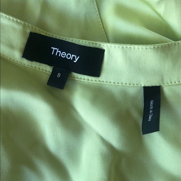 Theory Tie Waist Shirt Dress Midi Silk Georgette Size 8 Green Yellow - Picture 6 of 9
